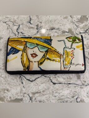 Brighton Vintage Fashionista Leather Zip Wallet with Fun Cocktail Print